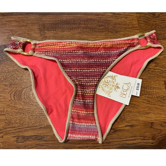 Becca Women's Ring Side Hipster Bikini Bottom Rainbow/Gold Size Small – NWT - Picture 1 of 8